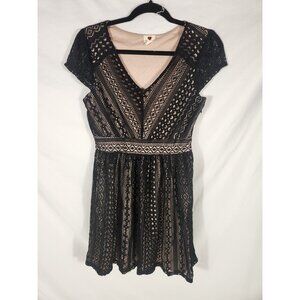 One Clothing Womens Dress Black Lace & Nude Boho Romantic Fairygoth M/Petite